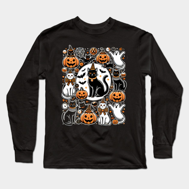 Spooky Halloween Cats, For Cat Lover Long Sleeve T-Shirt by logiamerch