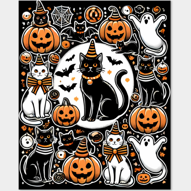 Spooky Halloween Cats, For Cat Lover Wall Art by logiamerch