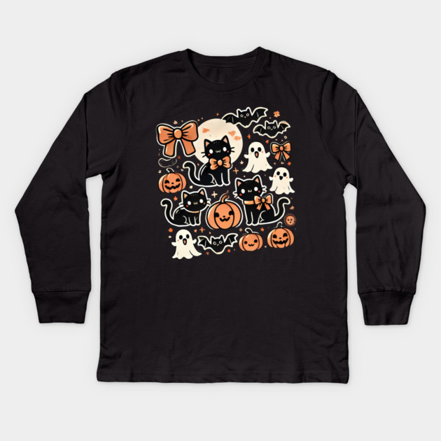 Spooky Halloween Cats, For Cat Lover Kids Long Sleeve T-Shirt by logiamerch
