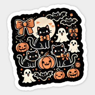 Spooky Halloween Cats, For Cat Lover Sticker