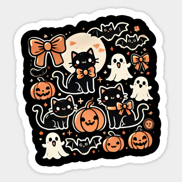 Spooky Halloween Cats, For Cat Lover Sticker by logiamerch