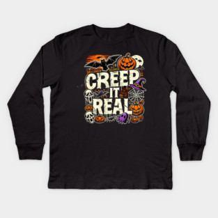 Funny Spooky Halloween Saying, Creep it Real Kids Long Sleeve T-Shirt
