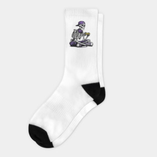 Halloween Skeleton Playing Video Games Socks
