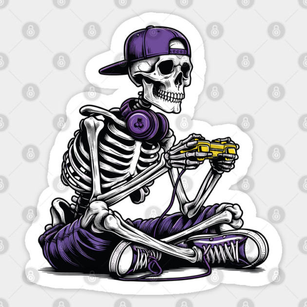 Halloween Skeleton Playing Video Games Sticker by JessArty