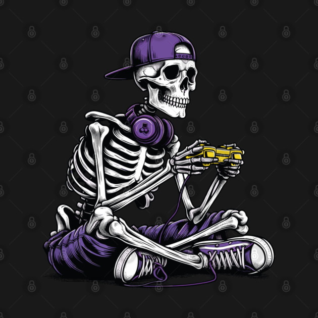 Halloween Skeleton Playing Video Games by JessArty