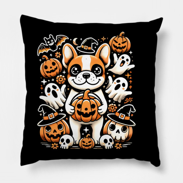 Funny Spooky Halloween, French Bulldog Pillow by logiamerch