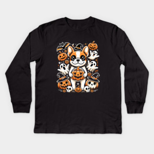 Funny Spooky Halloween, French Bulldog Kids Long Sleeve T-Shirt