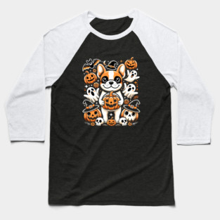 Funny Spooky Halloween, French Bulldog Baseball T-Shirt