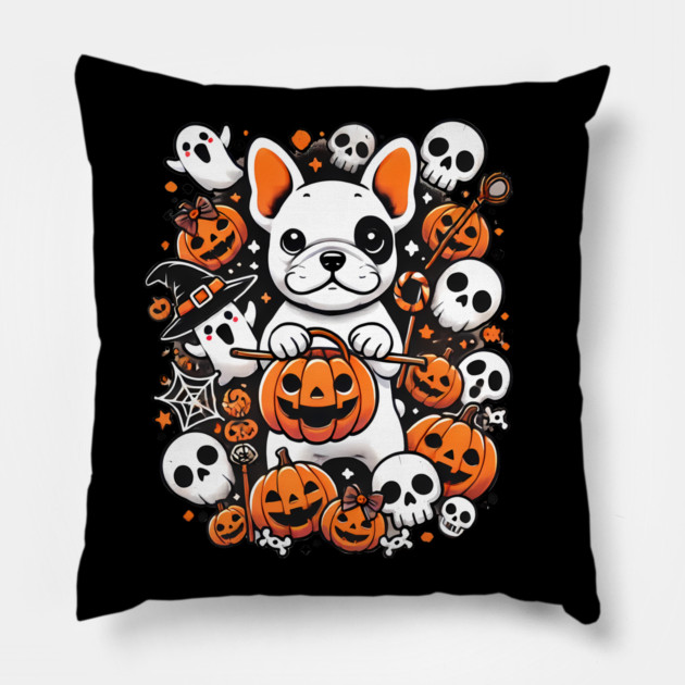 Funny Spooky Halloween, French Bulldog Pillow by logiamerch