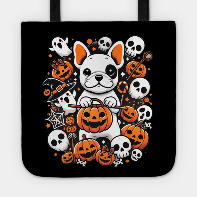 Funny Spooky Halloween, French Bulldog Tote by logiamerch