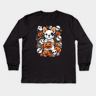 Funny Spooky Halloween, French Bulldog Kids Long Sleeve T-Shirt