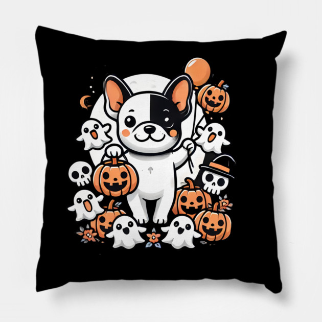Funny Spooky Halloween, French Bulldog Pillow by logiamerch