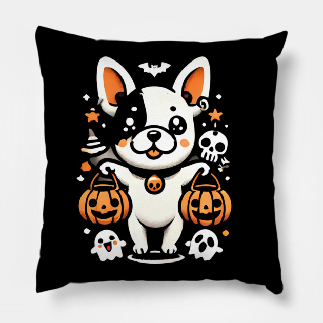 Funny Spooky Halloween, French Bulldog Pillow by logiamerch