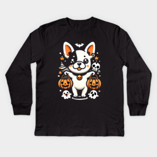 Funny Spooky Halloween, French Bulldog Kids Long Sleeve T-Shirt