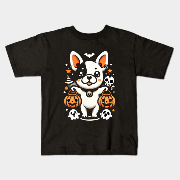 Funny Spooky Halloween, French Bulldog Kids T-Shirt by logiamerch