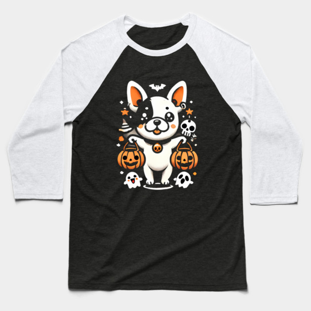 Funny Spooky Halloween, French Bulldog Baseball T-Shirt by logiamerch