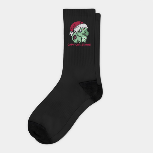 Zombie Capybara Christmas Socks by H. R. Sinclair