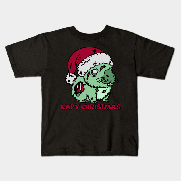Zombie Capybara Christmas Kids T-Shirt by H. R. Sinclair
