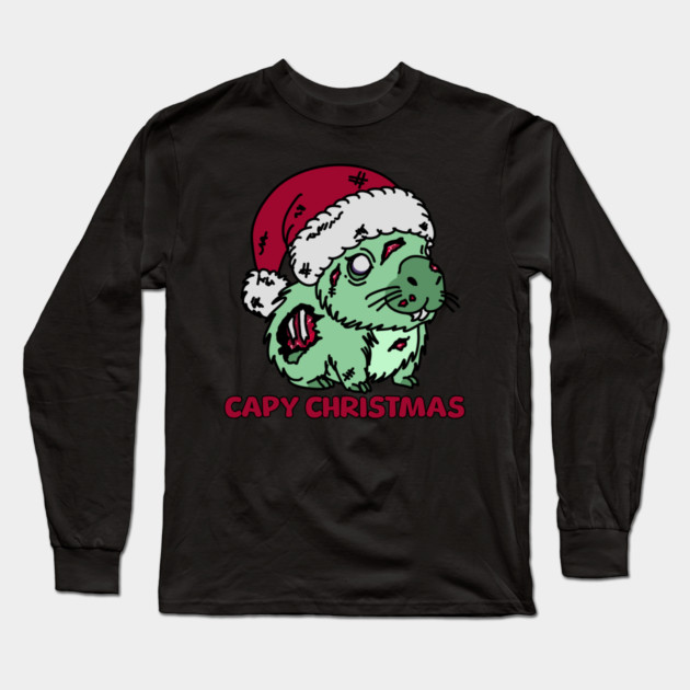 Zombie Capybara Christmas Long Sleeve T-Shirt by H. R. Sinclair