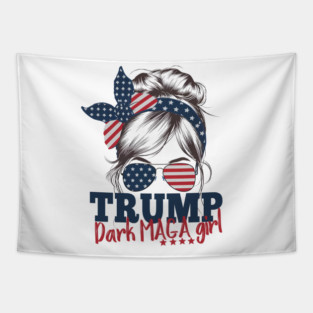 Trump Dark Maga Girl Messy Bun Trump 2024 Election American Flag Tapestry