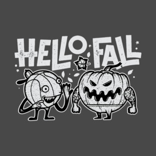 Hello Fall Pumpkin Basketball Retro Autumn Vibes T-Shirt
