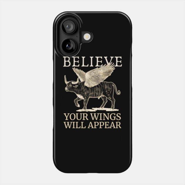 Believe - Motivational Winged Bull - Fun Retro Phone Case by TuncGK