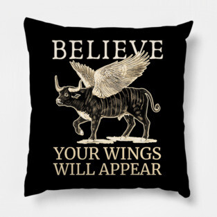 Believe - Motivational Winged Bull - Fun Retro Pillow