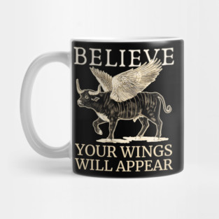 Believe - Motivational Winged Bull - Fun Retro Mug