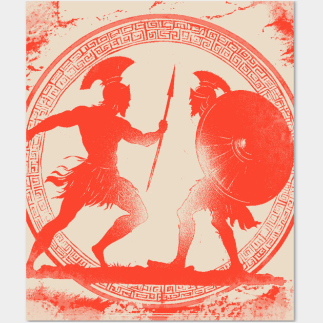 Achilles vs Hector - Epic Fight - Ancient Greek Mythology Wall Art by TuncGK