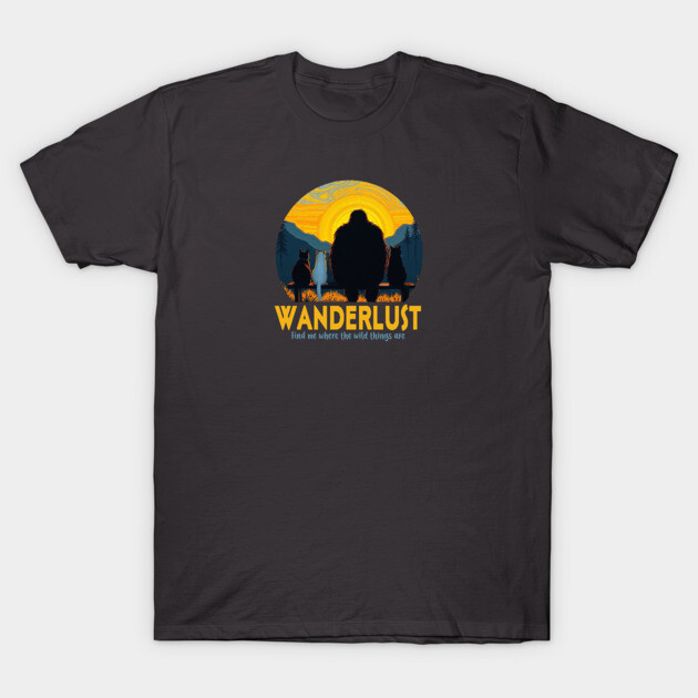 Wanderlust- Sasquatch hanging with cats T-Shirt by Pete the Cat Guy