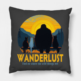 Wanderlust- Sasquatch hanging with cats Pillow