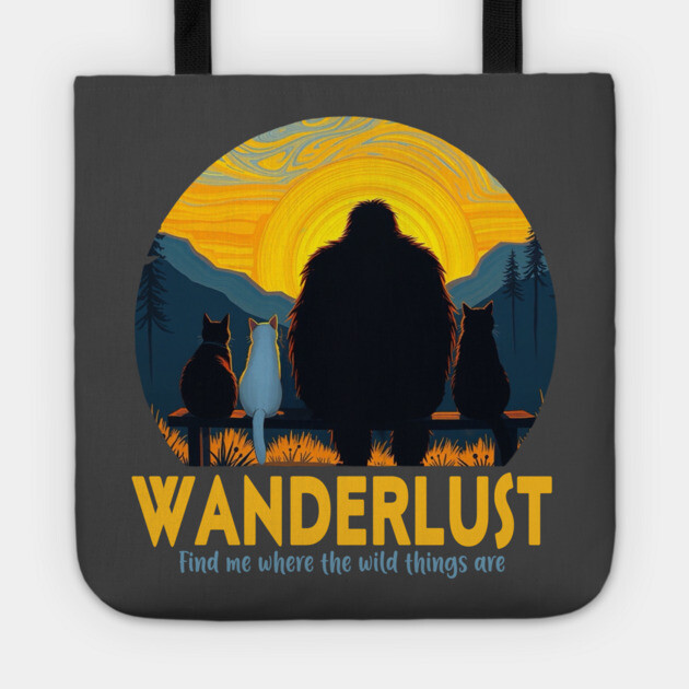 Wanderlust- Sasquatch hanging with cats Tote by Pete the Cat Guy