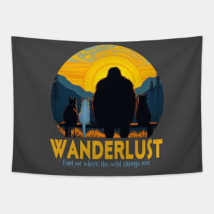 Wanderlust- Sasquatch hanging with cats Tapestry