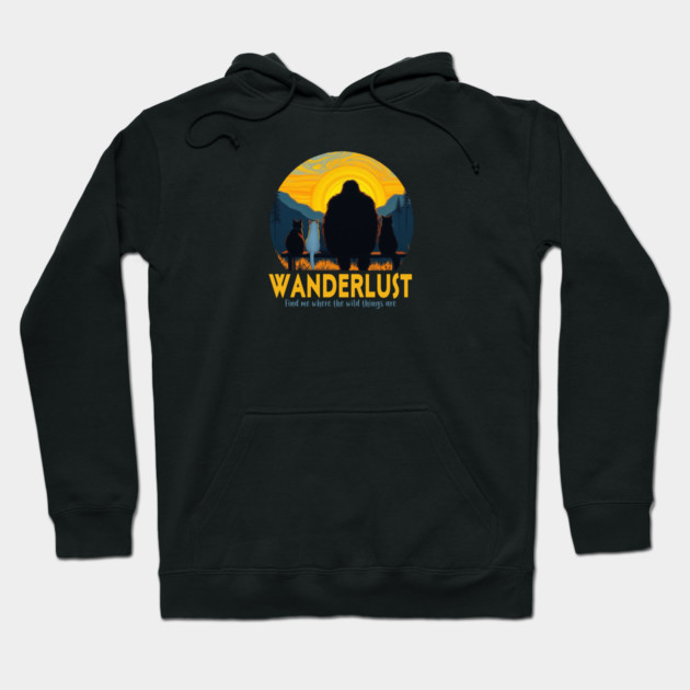 Wanderlust- Sasquatch hanging with cats Hoodie by Pete the Cat Guy