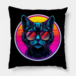 Neon Cool Cat Pillow