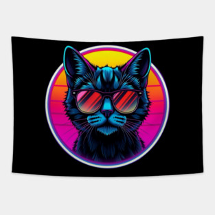 Neon Cool Cat Tapestry