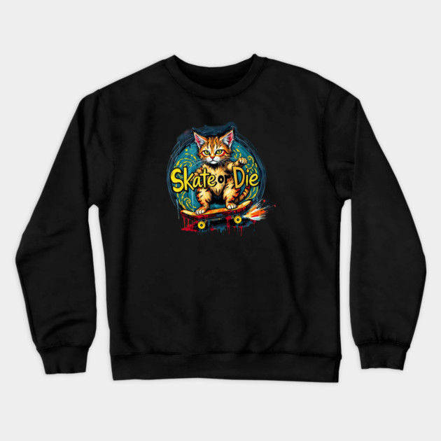 Skate or Die Cat Crewneck Sweatshirt by Pete the Cat Guy