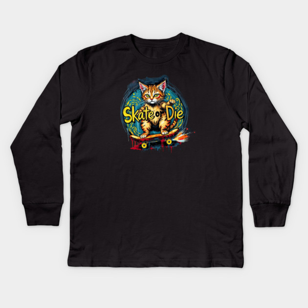 Skate or Die Cat Kids Long Sleeve T-Shirt by Pete the Cat Guy