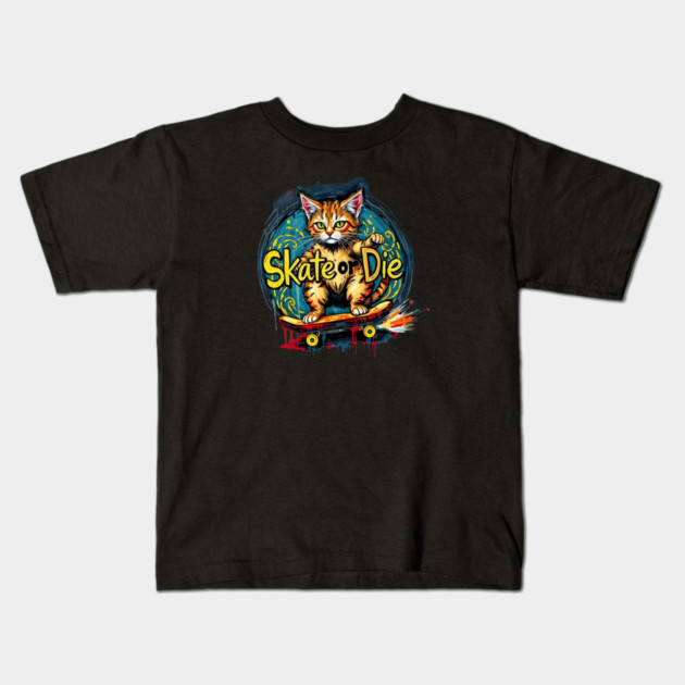 Skate or Die Cat Kids T-Shirt by Pete the Cat Guy