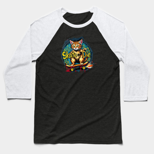 Skate or Die Cat Baseball T-Shirt by Pete the Cat Guy
