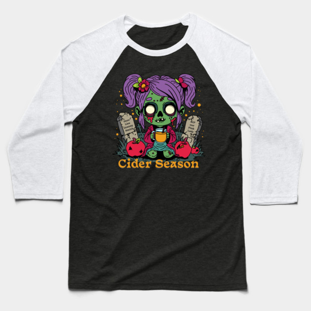 Apple Cider Season Zombie Baseball T-Shirt by H. R. Sinclair