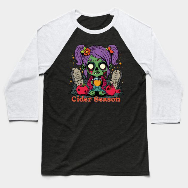 Apple Cider Season Zombie Baseball T-Shirt by H. R. Sinclair