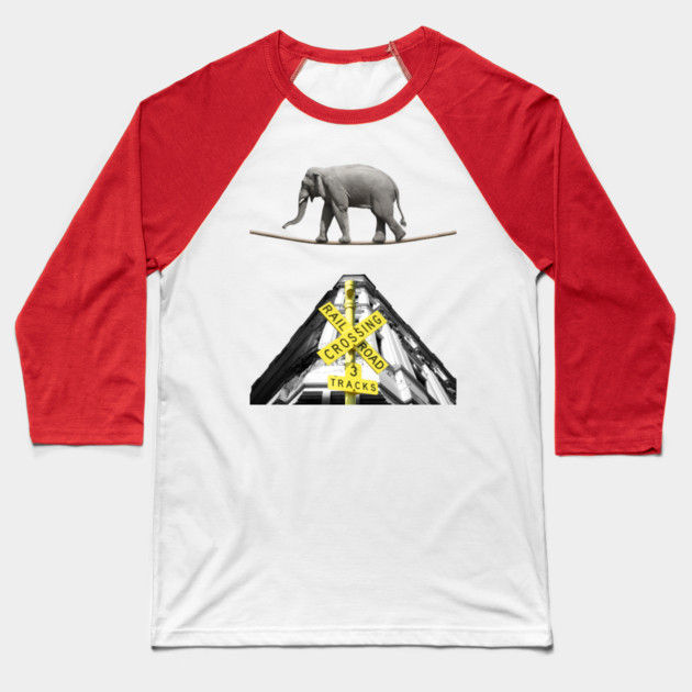 Elephant Rope Walker - Retro Photo Montage - Fun & Playful Baseball T-Shirt by TuncGK