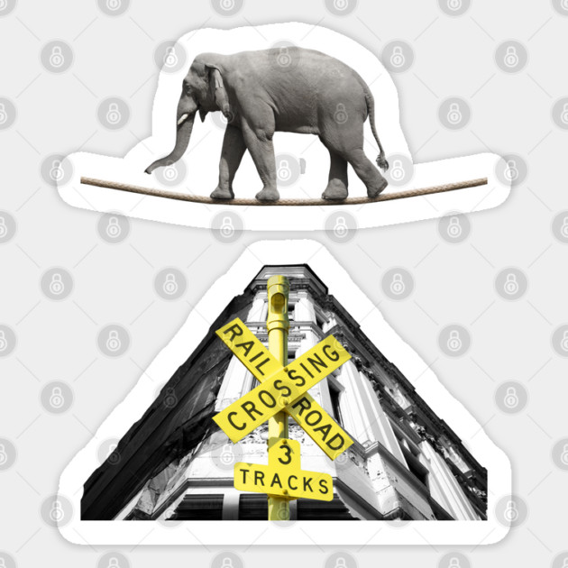 Elephant Rope Walker - Retro Photo Montage - Fun & Playful Sticker by TuncGK