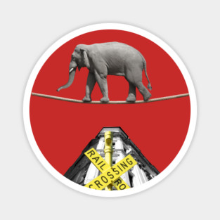 Elephant Rope Walker - Retro Photo Montage - Fun & Playful Magnet