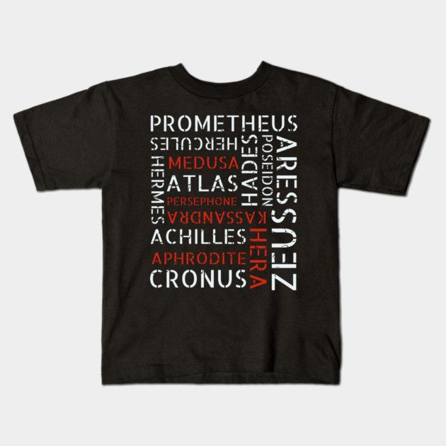 Word Cloud - Ancient Greek Mythology Gods & Titans Kids T-Shirt by TuncGK