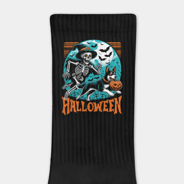 Skeleton Chasing Dog Halloween by JessArty