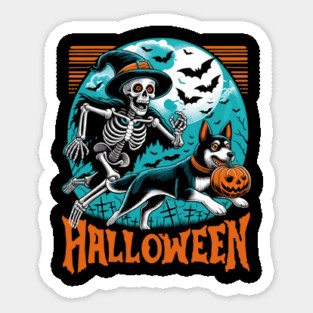 Skeleton Chasing Dog Halloween Magnet