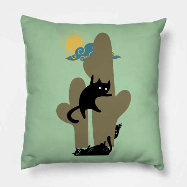 Catcus Prickly Predicament Fun Summer Cat Lovers Pillow by casualteesinc