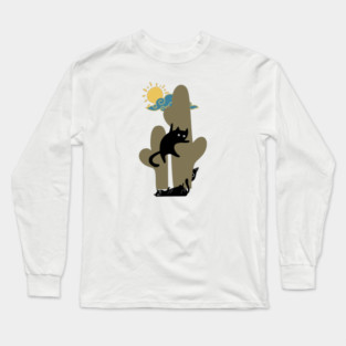 Catcus Prickly Predicament Fun Summer Cat Lovers Long Sleeve T-Shirt